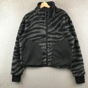 Varley Fuzzy Fleece Jacket Gray Black Zebra‎ Print Full Zip Pockets M